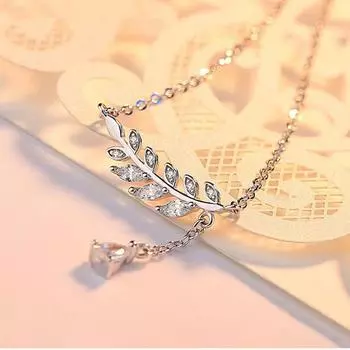 Элегантное ожерелье из стерлингового серебра 925 пробы с подвеской в виде ветки дерева и листьев с кубическим цирконием для женщин, ювелирные изделия S-N227