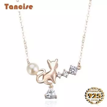 Элегантное ожерелье из стерлингового серебра 925 пробы Tancision с жемчужным кулоном в форме кошки, женские украшения, подарок для свадебной вечеринки