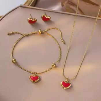 Элегантное ожерелье из титановой стали в форме сердца - модная цепочка на ключицу из красной глазури для женщин