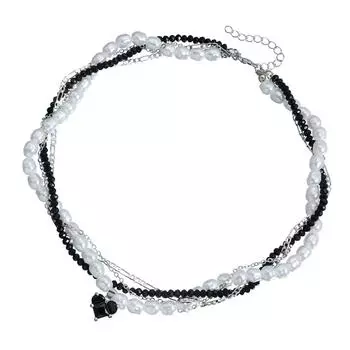 Элегантное ожерелье из жемчуга и кристаллов циркония. Нестареющее жемчужное ожерелье с кулоном в виде сердца из циркония. Ювелирное украшение для повседневной носки. чёрный