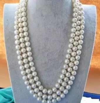 Элегантное ОЖЕРЕЛЬЕ С БЕЛЫМ ЖЕМЧУГОМ 8-9 мм, длина 49 ДЮЙМОВ