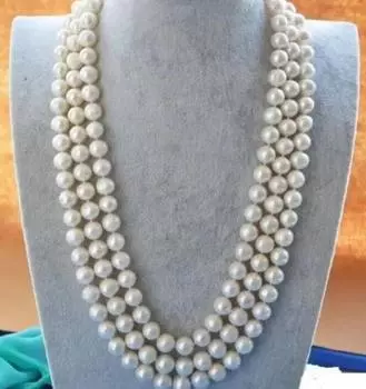 Элегантное ОЖЕРЕЛЬЕ С БЕЛЫМ ЖЕМЧУГОМ AA+ толщиной 8–9 мм, длина 49 ДЮЙМОВ