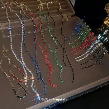 Элегантное ожерелье с бриллиантами и цирконами: Универсальный высококачественный аксессуар для осенних и зимних свитеров Earrings with Silver Needle синий