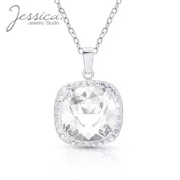 Элегантное ожерелье с подвеской из кристаллов огранки «подушка» из цельного серебра 925 пробы