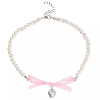 Элегантное ожерелье с подвеской в виде сердца и банта из жемчуга для женщин, милое универсальное ожерелье с подвесками, модные ювелирные изделия, подарок 2