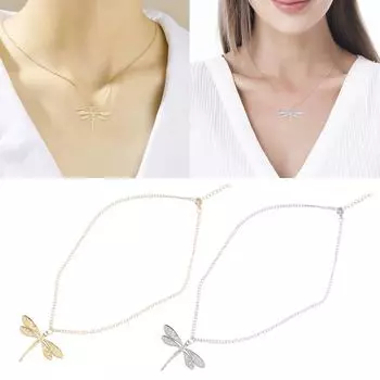 Элегантное ожерелье с подвеской в виде стрекоз из циркона, ювелирный аксессуар с регулируемым размером цепочки для женщин на каждый день серебряный