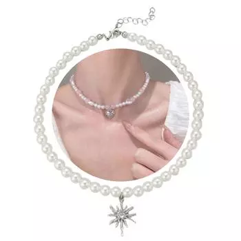 Элегантное ожерелье с подвеской в виде креста в форме сердца, имитация жемчуга, регулируемое колье с бусинами, модные украшения для женщин 7