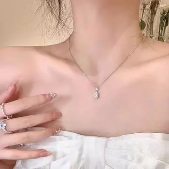 Элегантное ожерелье с подвеской в виде капли воды из титановой стали — прочная цепочка на ключицу в стиле знаменитостей для создания шикарного образа D145, 41cm (inclusive) - 50cm (inclusive)