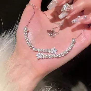 Элегантное ожерелье со звездой из жемчуга и бриллиантов – легкие роскошные украшения для ключицы, универсальный и стильный дизайн в виде пятиконечной звезды Shining Star Necklace