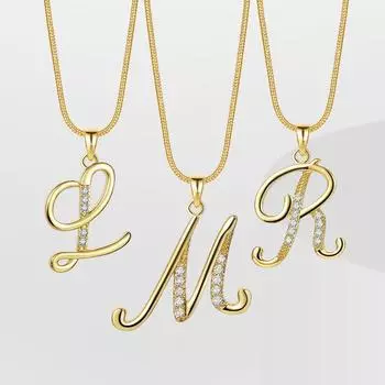 Элегантное ожерелье-змейка из золота с инкрустацией из циркония в виде 26 букв Copper Inlaid Zircon