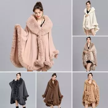 Элегантное пальто из меха кролика рекса с V-образным лацканом, накидка, зимняя женская большая длинная шаль, кашемировый плащ с полной отделкой из искусственного меха, парка бежевый
