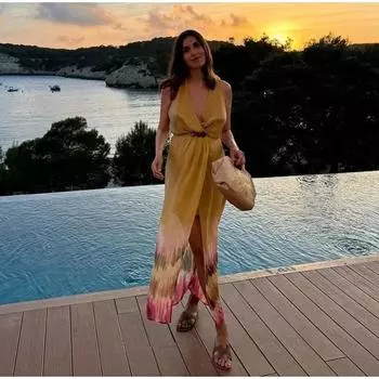 Элегантное печатное женское платье, пляжное, без рукавов, с V-образным вырезом, с разрезом, длинное, женское, летнее, модное, с принтом тай-дай, праздничное женское платье XS