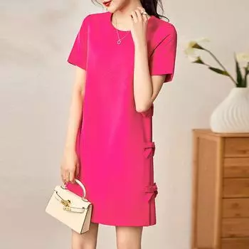 Элегантное платье А-силуэта с бантом сбоку — омолаживающий, элитный стиль для женщин Small розы красного