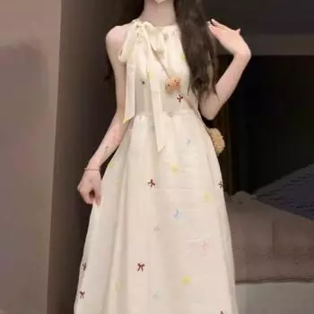 Элегантное платье без бретелек с бантом: Универсальное, утягивающее талию, длинное платье без рукавов, лето 2024 г. 2XL абрикосовый