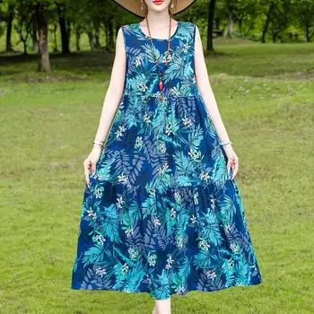 Элегантное платье без рукавов для женщин, повседневные летние длинные платья больших размеров, женская одежда среднего возраста XL