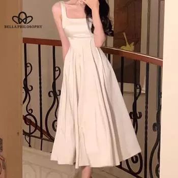 Элегантное платье без рукавов во французском стиле в стиле ретро, новое летнее женское атласное облегающее нишевое дизайнерское платье с принтом S белый