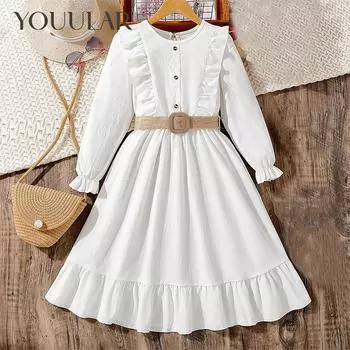 Элегантное платье для девочек, богемное платье принцессы с длинными рукавами, шифоновая одежда для девочек-подростков, детский наряд, официальная детская одежда 8Y белый