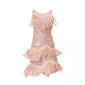 Элегантное платье для латинских танцев с мерцающими пайетками и юбкой с бахромой Golden L