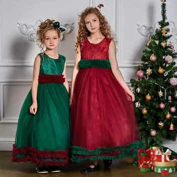 Элегантное платье макси на Новый год, Рождество для детей, праздничная, свадебная, вечерняя одежда, карнавальный костюм для девочек на год, вечернее платье 120 зелёный