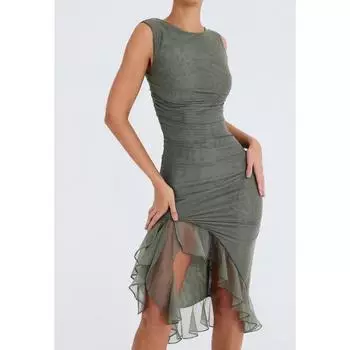 Элегантное платье миди с рюшами и рюшами для женщин, летнее сексуальное платье с открытой спиной и рукавами, клубное вечерние, Vestido S чёрный