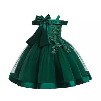 Элегантное платье принцессы для девочек и детей, детское бальное платье на одно плечо, платье для вечеринки, свадьбы, дня рождения, платья с аппликацией с большим бантом S