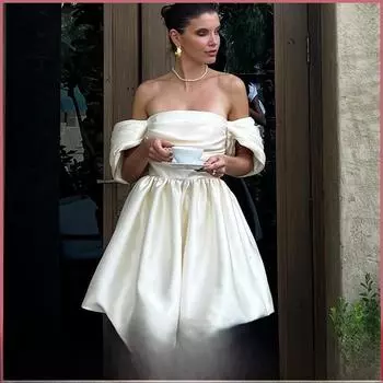 Элегантное платье принцессы на одно плечо - однотонное, в стиле знаменитости с сексуальным топом-трубой и рукавами принцессы Small белый