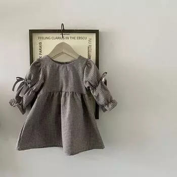 Элегантное платье принцессы с бантом в клетку для девочек 2024 года 100 cm