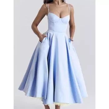 Элегантное платье принцессы с цветочным принтом и бретельками-спагетти, женское сексуальное платье с глубоким вырезом и открытой спиной, двухслойное платье с сетчатым подолом, женское вечернее платье S