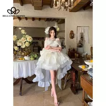 Элегантное платье принцессы во французском стиле со шлейфом, однотонное платье с бантом на бретельках для похудения, вечернее платье S бежевый