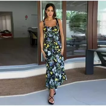 Элегантное платье с цветочной вышивкой для женщин, длинное платье с открытой спиной и подтяжками, летнее женское вечернее платье для отпуска S