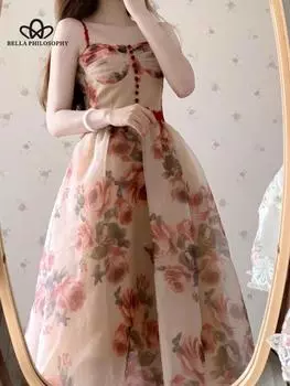 Элегантное платье с цветочным принтом, женское лоскутное платье с v-образным вырезом, французское винтажное сексуальное платье миди, летнее шифоновое повседневное тонкое вечернее платье S розовый