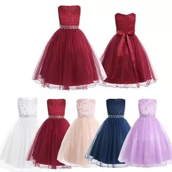 Элегантное платье с цветочным узором для девочек с блестками, детское кружевное пышное свадебное платье подружки невесты из тюля принцессы 3-4 Years белый