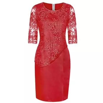 Элегантное платье с круглым вырезом, удобное платье больших размеров, красивая кружевная вечерняя женская одежда с рукавами 3/4 S красный