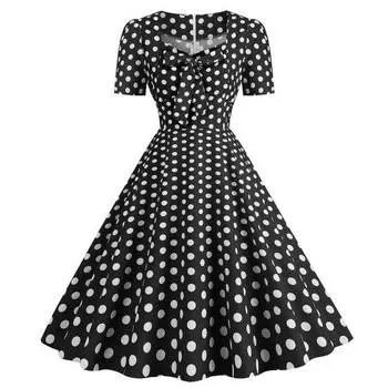 Элегантное платье с принтом и квадратным вырезом с бантом на груди, милое стильное повседневное вечернее платье с короткими рукавами и узкой талией, женское летнее платье L красный