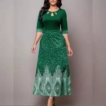 Элегантное платье с вырезом с цветочным принтом, платье с круглым вырезом с короткими рукавами для вечеринок и банкетов, женская одежда M чёрный