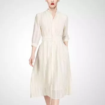 Элегантное платье светской львицы в стиле ретро из жемчужного шелка тутового цвета Beige M