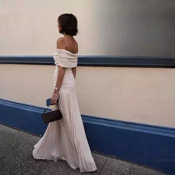 Элегантное плиссированное женское модное облегающее платье с открытыми плечами без рукавов летнее шикарное платье S хаки