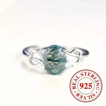 Элегантное помолвочное кольцо из стерлингового серебра 925 пробы с овальным натуральным агатом «водная трава» для женщин, свадебное кольцо, ювелирный подарок 6