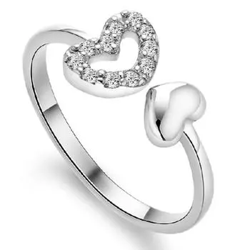 Элегантное посеребренное женское кольцо Hollow Love Double Heart-Shaped Open Ring opening adjustable