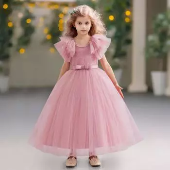 Элегантное праздничное платье для девочек, свадебное платье принцессы с цветочным узором для девочек, детские платья для выпускного вечера, детские кружевные платья с бантом на день рождения