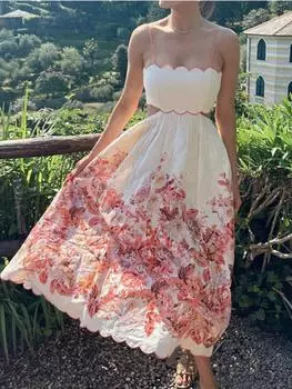 Элегантное принтованное платье-халтер с вырезом на шее для женщин, сексуальное платье без рукавов с открытой спиной, летнее женское модное вечернее платье S красный