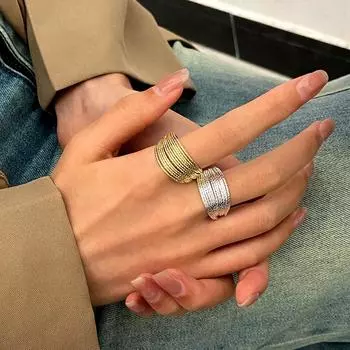 Элегантное простое металлическое кольцо, многослойное кольцо с кисточкой, винтажное уникальное регулируемое открытое ювелирное украшение, подарки