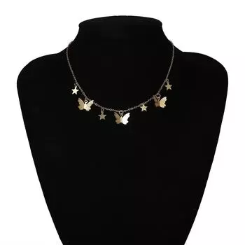 Элегантное простое однослойное ожерелье с бабочкой на ключице, универсальное короткое ожерелье с кисточкой и пентаграммой
