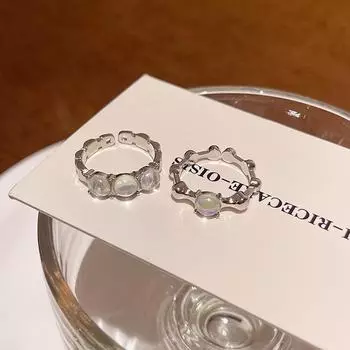 Элегантное регулируемое открытое кольцо с лунным камнем для женщин J934 серебряный