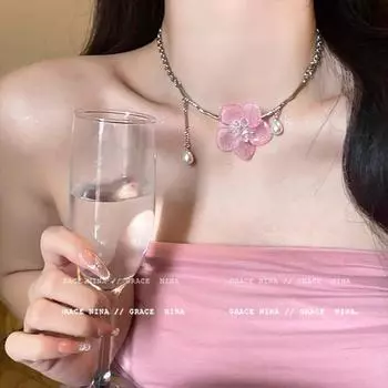 Элегантное розовое цветочное ожерелье с кисточками на ключицу: Универсальный, стильный, вдохновленный знаменитостями дизайн для женщин X1577 серебряный