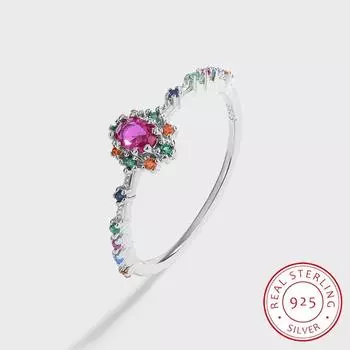 Элегантное серебряное кольцо с красным цирконом S925 для женщин. Изысканное кольцо с цирконом переливающегося цвета для пар. Ювелирные изделия из стерлингового серебра. Обручальное кольцо. 6 красный