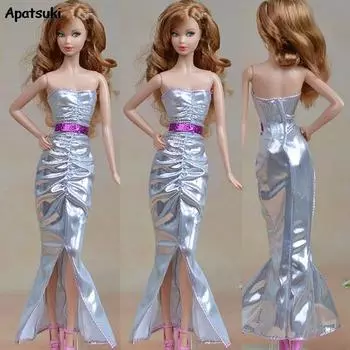 Элегантное серебряное праздничное платье, одежда для кукол Барби, одежда для куклы BJD 1/6, подарок для девочек на Рождество, одежда для кукол 1:6, детская игрушка серый