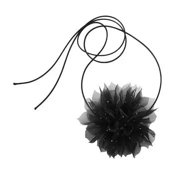 Элегантное сетчатое колье Нежное колье Стильное украшение на шею Модное веревочное колье Сетчатый материал Подарок для женщин девушки чёрный