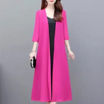 Элегантное шифоновое пальто женское летнее тонкое повседневное женское летнее длинное пончо больших размеров XL вино красного