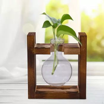Элегантное стеклянное кашпо с деревянной основой для любителей растений 19.8x5.7x13cm